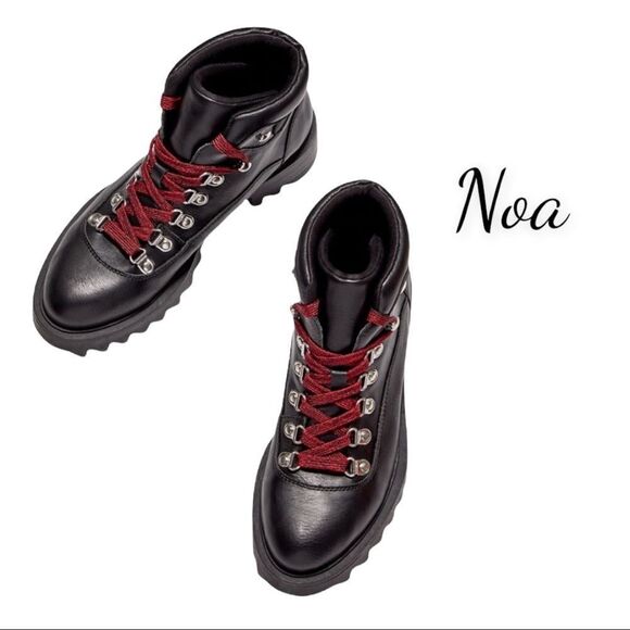 NEW Noa Contrast Women's Black Hiker Ankle Boots Booties 11 - Picture 2 of 6